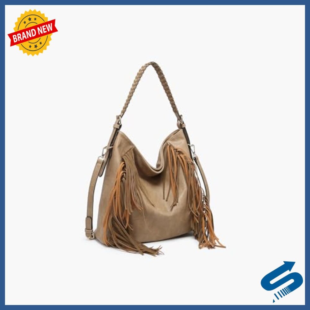 Vegan Leather Hobo Crossbody Bag with Fringe Detail, Adjustable Strap - Picture 3 of 4
